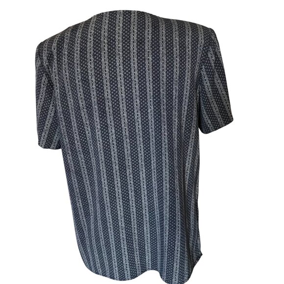 Natural Resources Button-Down Tunic: Vintage 70s Navy Geometric Blouse, Size M - Picture 2 of 14